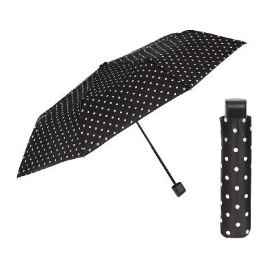 Mini parapluie pliant pour femme - Design trois plis - Pois - Noir