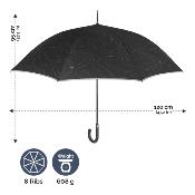 Parapluie long GOLF pour femme et Homme  - Ouverture automatique - Large protection 120 cm - Noir avec bordure refléchissante