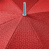 Grand parapluie automatique - Résistant au vent - Poignée incurvée - Motif géométrique - Rouge