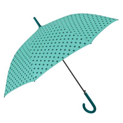 Grand parapluie automatique - Résistant au vent - Poignée incurvée - À pois - Bleu Aqua