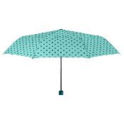 Mini parapluie pliant pour femme - Résistant au vent - À pois - Bleu Aqua