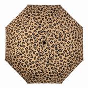 Parapluie pliant pour femme - Ouverture et fermeture automatiques - Résistant au vent - Poignée en bois d'érable avec dragonnes interchangeables - Motif léopard
