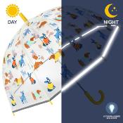 Parapluie transparent cloche pour enfant - Bordure réfléchissante pour une meilleure visibilité la nuit - Imprimé chien
