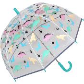 Parapluie enfant transparent - Parapluie garçon - Poignée bleue - Dinosaures