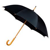 Parapluie long homme - Ouverture automatique - Manche et poignée canne bois - Noir