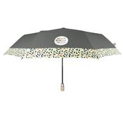 Parapluie pliant et écologique pour femme - Ouverture automatique - Large protection 96 cm - Gris foncé avec Bordure à motif