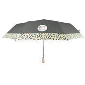 Parapluie pliant et écologique pour femme - Ouverture automatique - Large protection 96 cm - Gris foncé avec Bordure à motif