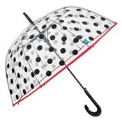 Parapluie cloche transparent femme - Ouverture automatique - Résistant au vent - Bordure rouge à pois noirs