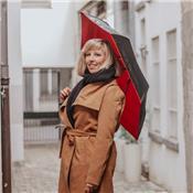 Parapluie pliant femme - Anti UV - Résistant au vent - Ouverture et fermeture automatiques - Noir et rouge