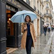 Grand parapluie automatique - Résistant au vent - Avec poignée courbée - Bleu Tourmaline