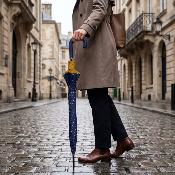 Parapluie long automatique - UVP 50+ Protection - Pois - Bleu
