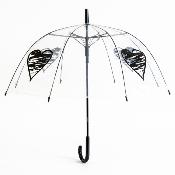 Parapluie cage à oiseaux transparent pour femme - Système d'ouverture automatique - Noir Cœur
