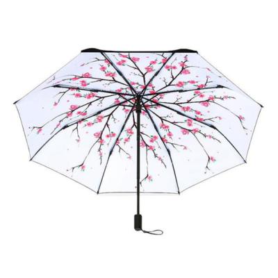 Parapluie pliant double toile - Imprimé fleurs de cerisier à l'intérieur