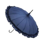 Parapluie Pagode pour Femme - 16 Baleines en Fibre de Verre - Style à Volants - Bleu Foncé