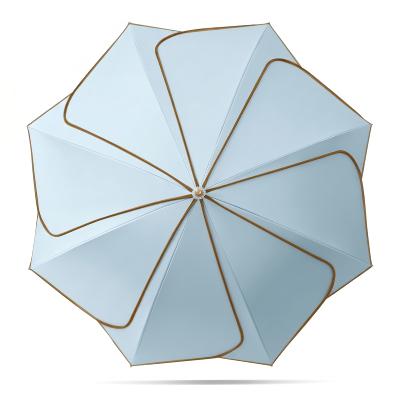 Parapluie en Forme de Pétale pour Femme - Système d'ouverture Automatique - Poignée en Bois Massif - Diamètre de la toile 100 cm - Bleu Ciel