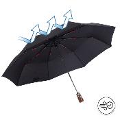 Parapluie Pliant - Ouverture et Fermeture Automatiques - 8 Baleines en Fibre de Verre - Parapluie Pliant à Trois Volet - Grande toile de 106 cm - Résistant au vent - Manche en Bois - Noir