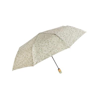 Parapluie Pliant pour Femme - Système d'ouverture Automatique - 8 Baleines en Fibre de Verre - Parapluie Pliant à Trois Volet - Résistant au vent - Poignée en Bois - Vert Olive