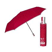 Mini parapluie pliant réfléchissant pour femme - Ultra compact et plat - Ouverture automatique - Motif à carreaux rouge avec bordure réfléchissante