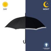 Parapluie long pour femme - Ouverture automatique - Protection Extra Large 120 cm - Bordure réfléchissante - Noir