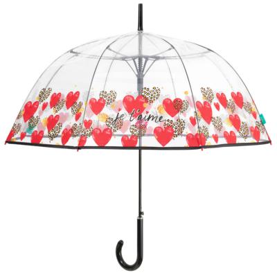 Parapluie transparent cloche - Résistant au vent - avec des coeurs imprimés