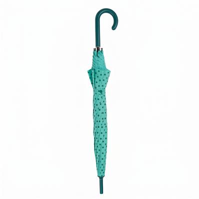 Grand parapluie automatique - Résistant au vent - Poignée incurvée - À pois - Bleu Aqua