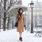 Grand parapluie automatique - Résistant au vent - Poignée incurvée - À pois - Beige