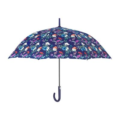Grand parapluie automatique - Résistant au vent - Avec poignée courbée - Motifs floraux - Bleu