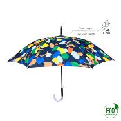 Parapluie automatique écologique pour femme - Fabriqué en tissu RPET et manche en bois - Grande protection de 101 cm de diamètre - Camélias