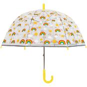 Parapluie cloche Enfant - Baleines sécurisées - Parapluie transparent avec motif ARC-EN-CIEL et Bordure Phosphorescente - Poignée jaune