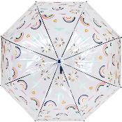 Parapluie cloche transparent pour femme - Ouverture automatique - Poignée bleue - Arc-en-ciel
