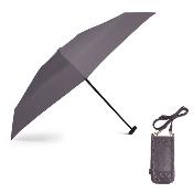 Ultra mini parapluie pliant pour femmes - Slim et léger - Résistant au vent - Avec protection UV - Avec sac smartphone assorti - Gris