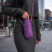 Ultra mini parapluie pliant pour femmes - Slim et léger - Résistant au vent - Avec protection UV - Avec sac smartphone assorti - Violet