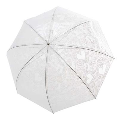 Parapluie long - Cloche avec imprimé design - Poignée courbée - Blanc