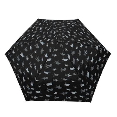 Mini parapluie femme résistant au vent - Ouverture manuelle - Noir et gris - Motif d'oiseau