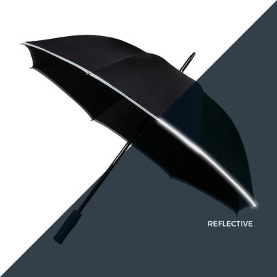 Parapluie long GOLF pour femme et Homme  - Ouverture manuelle - Large protection 102 cm - Noir avec bordure refléchissante