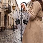 Parapluie cage à oiseaux transparent pour femme - Système d'ouverture automatique - Noir Cœur