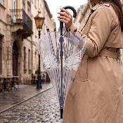 Parapluie cage à oiseaux transparent pour femme - Système d'ouverture automatique - Blanc Cœur