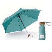 Mini parapluie pliant - Parapluie cinq volets - Protection UV - Léger et compact - Manche oblat en bois avec housse en tissu - Turquoise serein