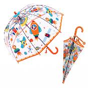 Parapluie Semi-transparent pour Enfant - Système d'ouverture Automatique - Transparent Avec Poignée Orange - Fusée spatiale