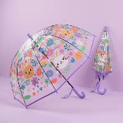 Parapluie Cloche Transparent pour Enfant - Système d'ouverture Automatique - Transparent Avec Poignée Violette - Chat