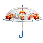 Parapluie enfant cloche transparent bleu et rouge - Bordure réflechissante - Poignée bleue - Parapluie Garçon - Pompier
