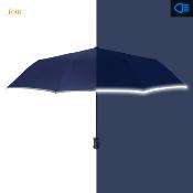Parapluie pliant réfléchissante pour femme et Homme  - Ouverture automatique - Large protection 104 cm - Bleu avec bordure refléchissante