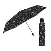 Mini parapluie pliant automatique pour femme - Design à trois volets - Géométrique - Bordure gris