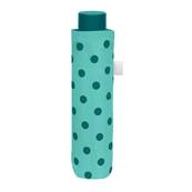 Mini parapluie pliant pour femme - Résistant au vent - À pois - Bleu Aqua