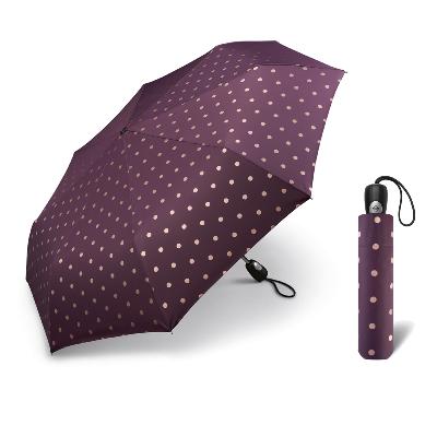 Mini parapluie pliant pour femme - Compact - Pois métalliques Prune