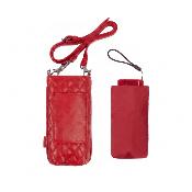 Ultra mini parapluie pliant pour femmes - Slim et léger - Résistant au vent - Avec protection UV - Avec sac smartphone assorti - Rouge
