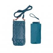 Ultra mini parapluie pliant pour femmes - Slim et léger - Résistant au vent - Avec protection UV - Avec sac smartphone assorti - bleu sarcelle
