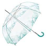 Parapluie transparent cloche automatique - R‚sistant au vent - Imprim‚ feuilles tropicales turquoises