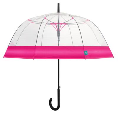 Parapluie cloche transparent femme - Ouverture automatique - Résistant au vent - Bordure Rose Flashi