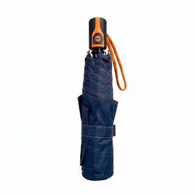 Parapluie pliant unisexe - Ouverture et fermeture automatiques - Bleu avec poignée accent orange
